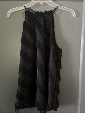 TCEC Black Fringe Halter Tank Top